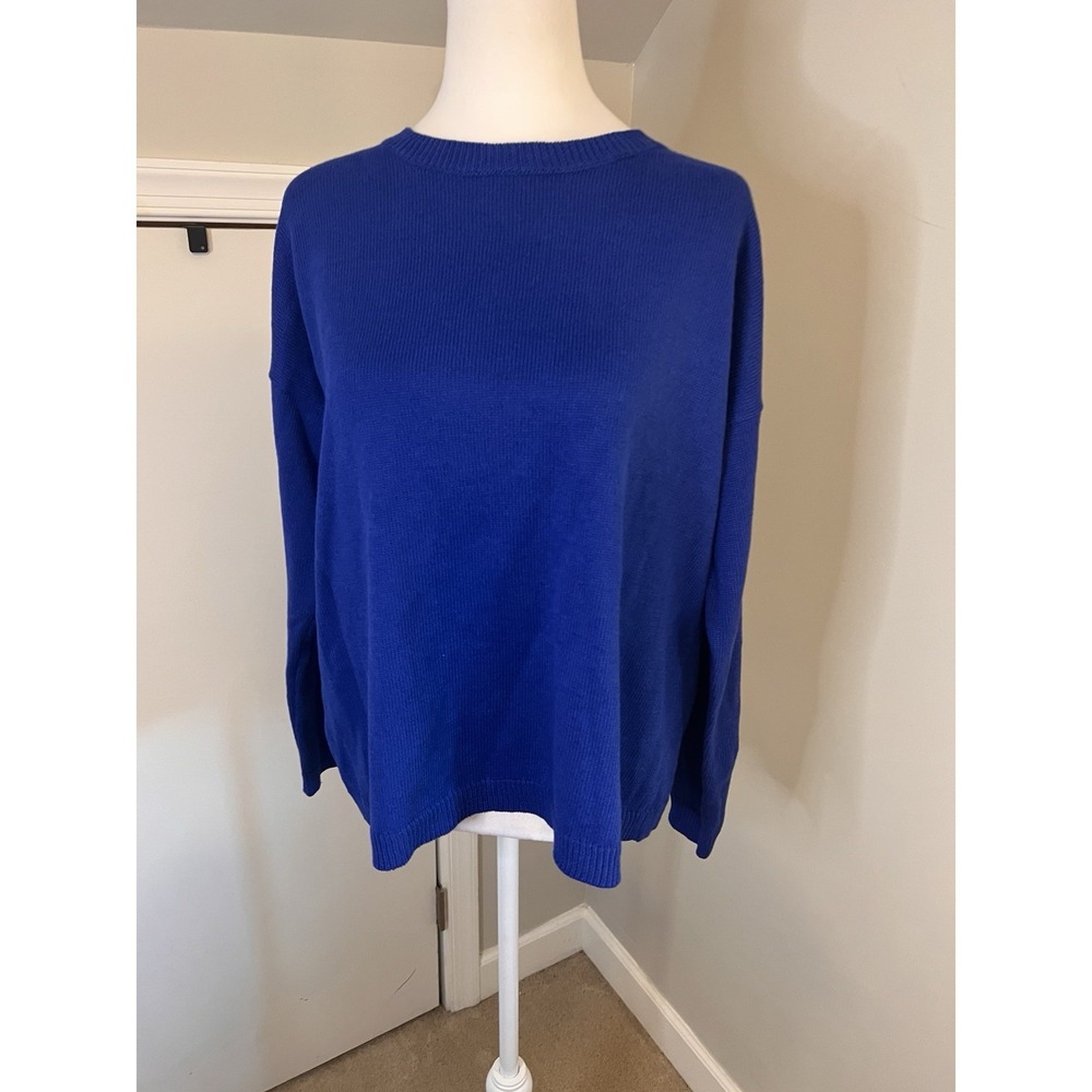 Eileen Fisher Royal Blue Linen Cotton Crew Neck Sweater Medium